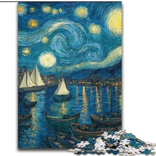 Puzzle für Erwachsene und Jugendliche, 1000 Teile, Van Gogh-Nachthimmel, Lernspiele, Heimdekoration, geeignet für die Schreibtischdekoration (Größe 26x38cm) von LiJianXXR