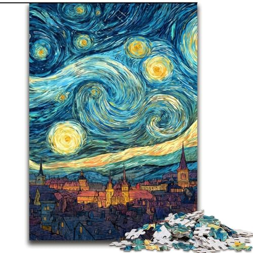 Puzzle für Erwachsene und Jugendliche, 1000 Teile, Van Goghs Nachthimmel, Spielzeug, Lernspiele, Stressabbau, Stärkung der Liebe zwischen Paaren (Größe 50x75cm) von LiJianXXR