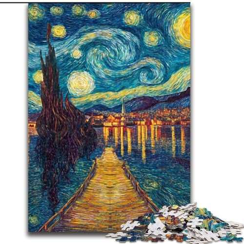 Puzzle für Erwachsene und Jugendliche, 1000 Teile, Van Goghs Nachthimmel, Spielzeug, Lernspiele, Stressabbau, Stärkung der Liebe zwischen Paaren (Größe 50x75cm) von LiJianXXR