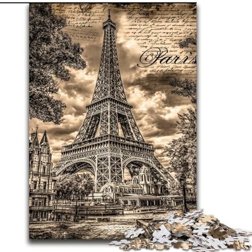 Puzzle für Erwachsene und Jugendliche, 1000 Teile, Vintage-Eiffelturm, Spielzeug, Lernspiele, Stressabbau, Stärkung der Liebe zwischen Paaren (Größe 50x75cm) von LiJianXXR