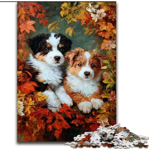 Puzzle für Erwachsene und Jugendliche, 1000 Teile, Welpe im Laub, Lernspiele, Heimdekoration, geeignet als Schreibtischdekoration (Größe 50x75cm) von LiJianXXR