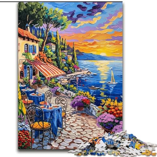 Puzzle für Erwachsene und Jugendliche, 1000 Teile, mediterrane Stadtlandschaft, Spielzeug, Lernspiele, Stressabbau, Stärkung der Liebe zwischen Paaren (Größe 50x75cm) von LiJianXXR