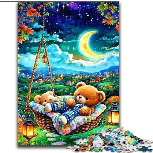 Puzzle für Erwachsene und Jugendliche, 1000 Teile, schlafender Teddybär, Lernspiele, Heimdekoration, geeignet für die Schreibtischdekoration (Größe 50x75cm) von LiJianXXR