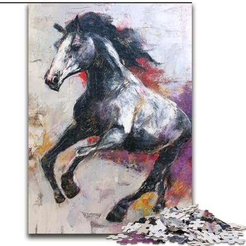 Puzzle für Erwachsene und Jugendliche, 1000 Teile, schwarzes goldenes Pferd, Lernspiele, Heimdekoration, geeignet für die Schreibtischdekoration (Größe 26x38cm) von LiJianXXR