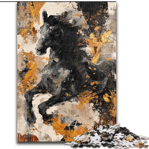 Puzzle für Erwachsene und Jugendliche, 1000 Teile, schwarzes goldenes Pferd, Lernspiele, Heimdekoration, geeignet für die Schreibtischdekoration (Größe 50x75cm) von LiJianXXR