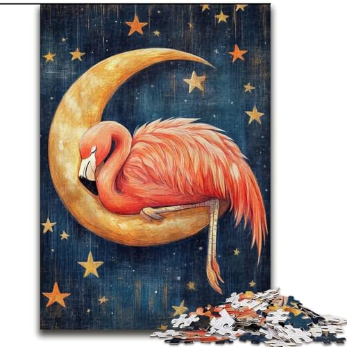 Puzzle für Erwachsene und Jugendliche, Puzzle Flamingo schläft auf dem Mond, für Kinder ab 14 Jahren, Lernspiel, Herausforderung, Spielzeug, Geschenk zum Geburtstag (Größe 26x38cm) von LiJianXXR