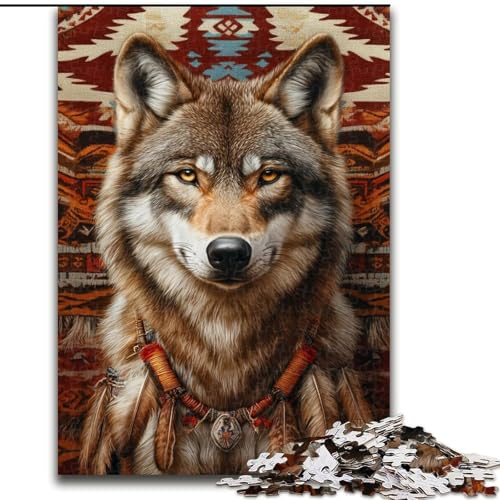 Puzzle für Erwachsene und Jugendliche, Puzzle Indianischer Wolf, für Kinder ab 14 Jahren, Lernspiel, Herausforderung, Spielzeug, Geschenk zum Geburtstag (Größe 26x38cm) von LiJianXXR