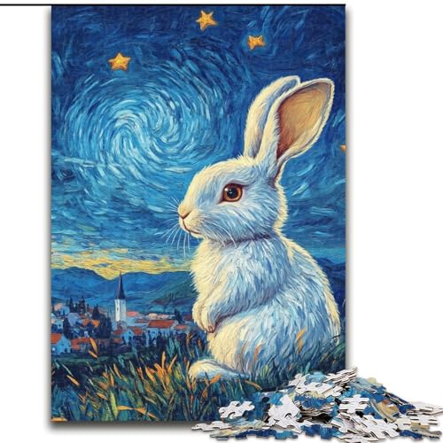 Puzzle für Erwachsene und Jugendliche, Puzzle Kaninchen unter dem Nachthimmel, für Kinder ab 14 Jahren, Lernspiel, Herausforderung, Spielzeug, Geschenk zum Geburtstag (Größe 26x38cm) von LiJianXXR