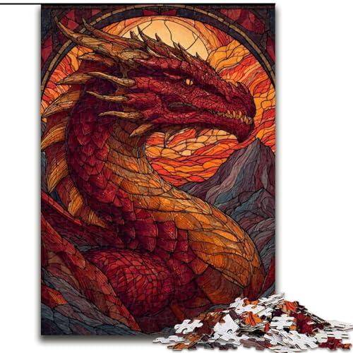 Puzzle für Teenager, 1000 Buntglasdrachen, Lernspiele, Heimdekoration, geeignet für die Schreibtischdekoration (Größe 50x75cm) von LiJianXXR