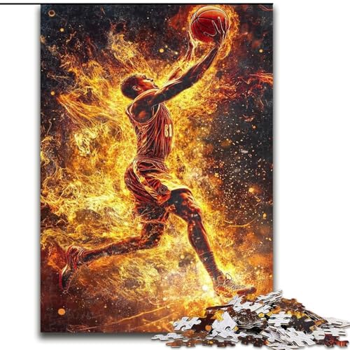 Puzzle für Teenager, 1000 Flammen-Basketball, Lernspiele, Heimdekoration, geeignet für die Schreibtischdekoration (Größe 26x38cm) von LiJianXXR