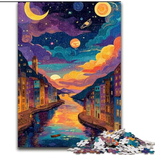 Puzzle für Teenager, 1000 Italien unter dem Nachthimmel, Lernspiele, Heimdekoration, geeignet für die Schreibtischdekoration (Größe 50x75cm) von LiJianXXR
