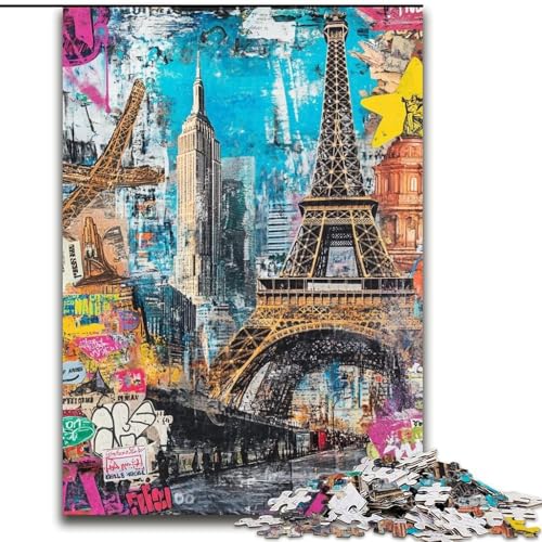 Puzzle für Teenager, 1000 Pariser Briefmarkencollagen, Lernspiele, Heimdekoration, geeignet für die Schreibtischdekoration (Größe 26x38cm) von LiJianXXR