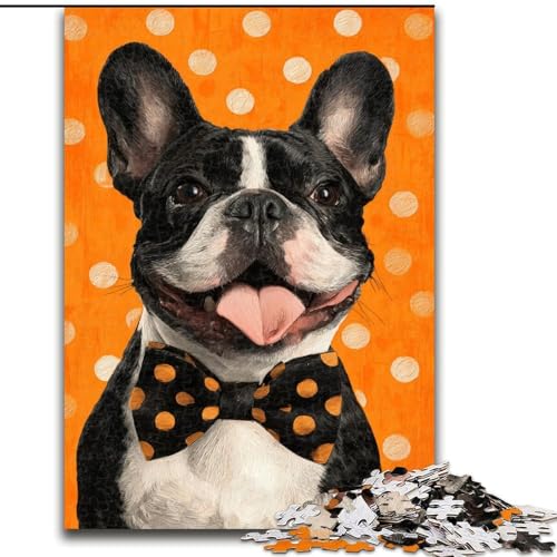 Puzzle für Teenager, 1000 Puzzles, Bulldogge mit Fliege, entspannendes intellektuelles Lernspielzeug, Geburtstagsgeschenk (Größe 50x75cm) von LiJianXXR
