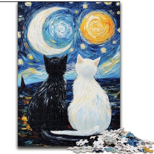 Puzzle für Teenager, 1000 Puzzles, Sternenhimmel, schwarz-weiße Katze, Dekomprimierendes intellektuelles Lernspielzeug, Geburtstagsgeschenk (Größe 50x75cm) von LiJianXXR