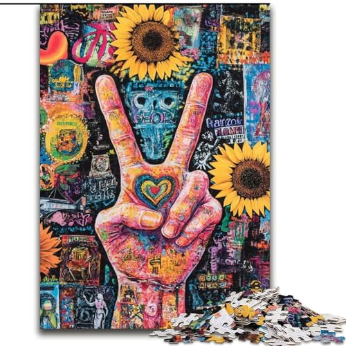 Puzzle für Teenager, 1000 Sonnenblumen-Hallo-Gesten, Lernspiele, Heimdekoration, geeignet für die Schreibtischdekoration (Größe 26x38cm) von LiJianXXR