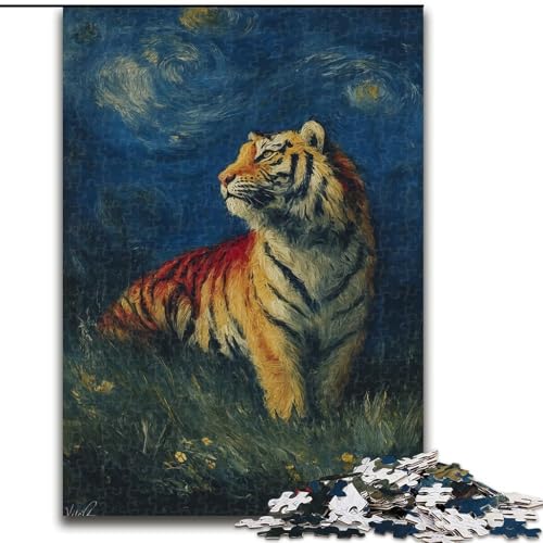 Puzzle für Teenager, 1000-Sterne-Tiger, Lernspiele, Heimdekoration, geeignet für die Schreibtischdekoration (Größe 26x38cm) von LiJianXXR