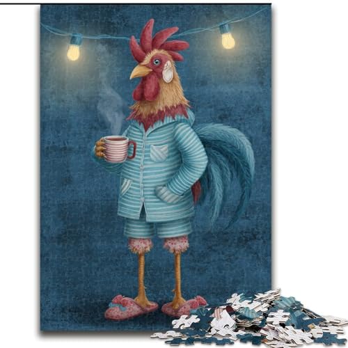Puzzle für Teenager, 1000 Stück, Huhn trinkt Kaffee, Lernspiele, Heimdekoration, geeignet für die Schreibtischdekoration (Größe 50x75cm) von LiJianXXR