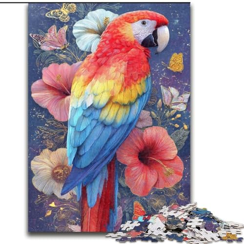Puzzle für Teenager, 1000 Teile, Blumen und Papageien, anspruchsvoll und schwierig mit vollständig ineinandergreifenden, zufällig geformten Teilen (Größe 26x38cm) von LiJianXXR