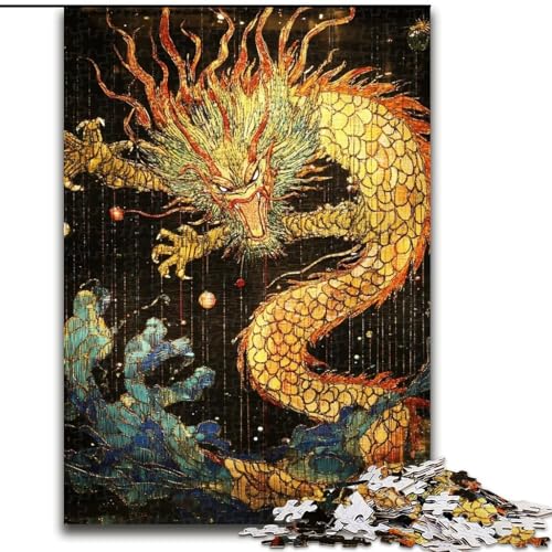 Puzzle für Teenager, 1000 Teile, Drache im japanischen Stil, anspruchsvoll und schwierig mit vollständig ineinandergreifenden, zufällig geformten Teilen (Größe 26x38cm) von LiJianXXR