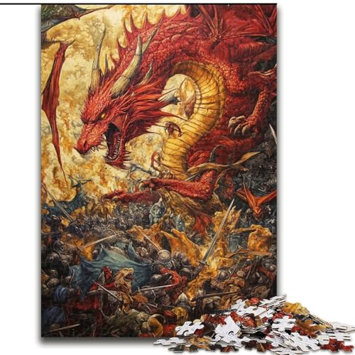 Puzzle für Teenager, 1000 Teile, Fantasie-Roter Drache, hilft dem Gehirn, süchtig machendes Spielzeug zu trainieren, um Geduld zu fördern und das Gedächtnis zu verbessern (Größe 50x75cm) von LiJianXXR