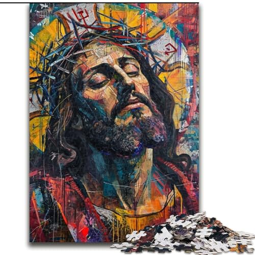 Puzzle für Teenager, 1000 Teile, Jesus-Graffiti, anspruchsvoll und schwierig mit vollständig ineinandergreifenden, zufällig geformten Teilen (Größe 50x75cm) von LiJianXXR
