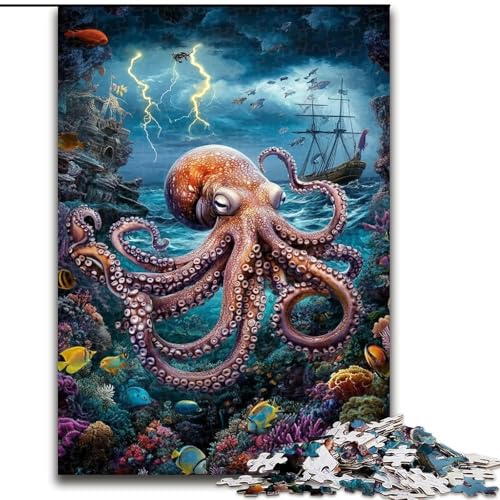 Puzzle für Teenager, 1000 Teile, Krake im Ozean, hilft dem Gehirn, süchtig machendes Spielzeug zu trainieren, um Geduld zu fördern und das Gedächtnis zu verbessern (Größe 26x38cm) von LiJianXXR
