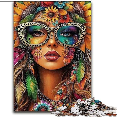 Puzzle für Teenager, 1000 Teile, Sonnenbrillen-Frau, Quizspiel, Wanddekoration, einzigartige Geburtstags (Größe 26x38cm) von LiJianXXR