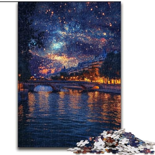 Puzzle für Teenager, 1000 Teile, Sternennacht über der Seine, anspruchsvoll und schwierig mit vollständig ineinandergreifenden, zufällig geformten Teilen (Größe 50x75cm) von LiJianXXR
