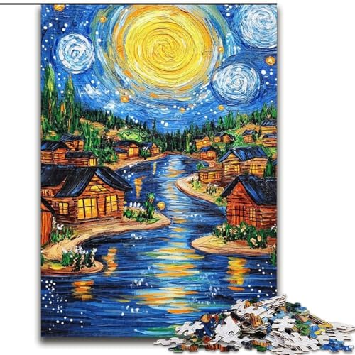 Puzzle für Teenager, 1000 Teile, Van Gogh-Nachthimmel, anspruchsvoll und schwierig mit vollständig ineinandergreifenden, zufällig geformten Teilen (Größe 26x38cm) von LiJianXXR