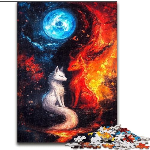 Puzzle für Teenager, 1000 Teile, Yin-Yang-Fuchs, anspruchsvoll und schwierig mit vollständig ineinandergreifenden, zufällig geformten Teilen (Größe 26x38cm) von LiJianXXR