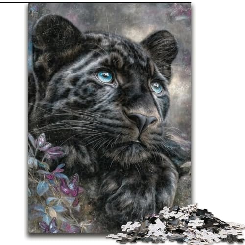 Puzzle für Teenager, 1000 Teile, schwarz-weißer Leopard, anspruchsvoll und schwierig mit vollständig ineinandergreifenden, zufällig geformten Teilen (Größe 50x75cm) von LiJianXXR