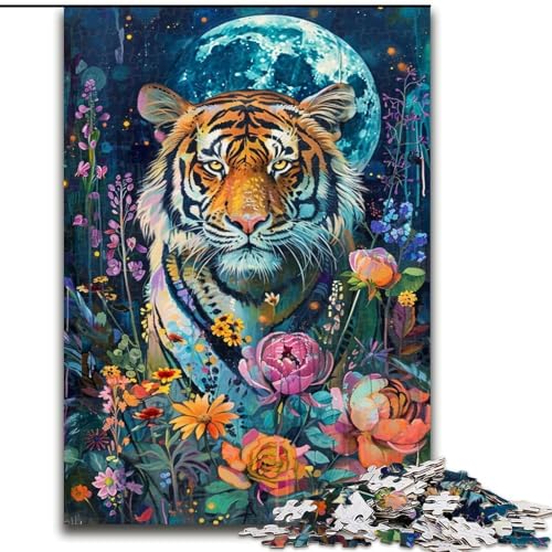Puzzle für Teenager, 1000 Tiger unter dem Mond, Lernspiele, Heimdekoration, geeignet für die Schreibtischdekoration (Größe 26x38cm) von LiJianXXR