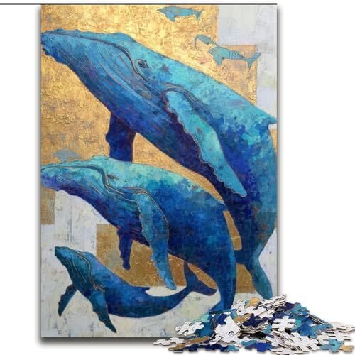 Puzzle für Teenager, 1000 goldene Wale, Lernspiele, Heimdekoration, geeignet für die Schreibtischdekoration (Größe 50x75cm) von LiJianXXR