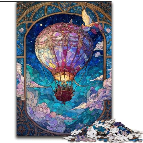Puzzle für Teenager, 1000-teiliges Puzzle, Buntglas-Heißluftballon, Quizspiel, Wanddekoration, einzigartige Geburtstags (Größe 26x38cm) von LiJianXXR