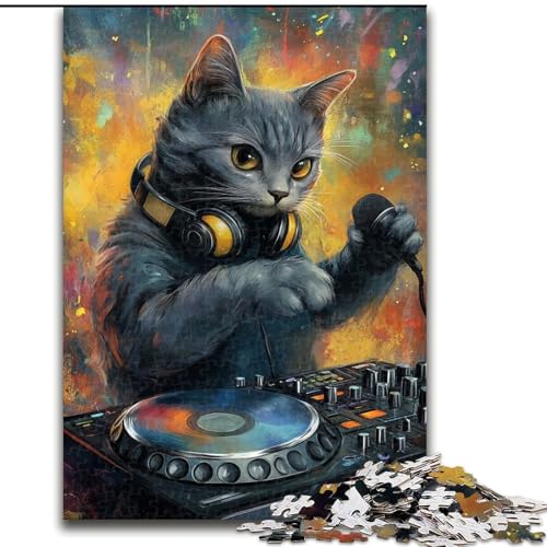 Puzzle für Teenager, 1000-teiliges Puzzle, Katze spielt DJ, Quizspiel, Wanddekoration, einzigartige Geburtstags (Größe 26x38cm) von LiJianXXR