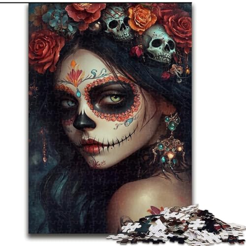 Puzzle für Teenager, 1000-teiliges Puzzle Mexikanische Totenkopfmädchen, Quizspiel, Wanddekoration, einzigartige Geburtstags (Größe 26x38cm) von LiJianXXR