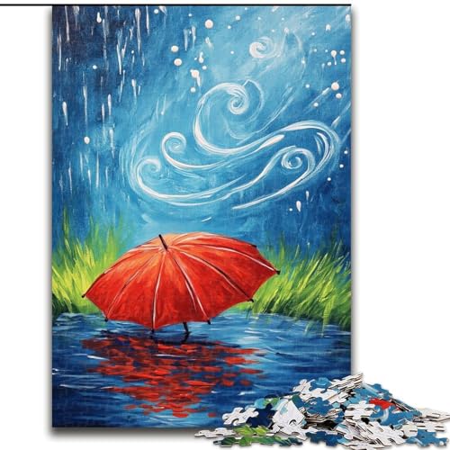 Puzzle für Teenager, 1000-teiliges Puzzle Roter Regenschirm an einem regnerischen Tag, Quizspiel, Wanddekoration, einzigartige Geburtstags (Größe 26x38cm) von LiJianXXR