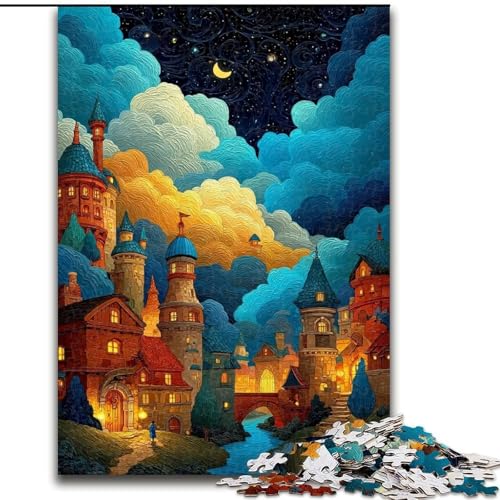 Puzzle für Teenager, 1000-teiliges Puzzle Stadt unter dem Nachthimmel, Quizspiel, Wanddekoration, einzigartige Geburtstags (Größe 26x38cm) von LiJianXXR