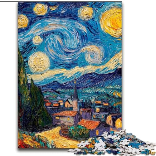 Puzzle für Teenager, 1000-teiliges Puzzle Van Gogh – Nachthimmel auf dem Land, Quizspiel, Wanddekoration, einzigartige Geburtstags (Größe 26x38cm) von LiJianXXR