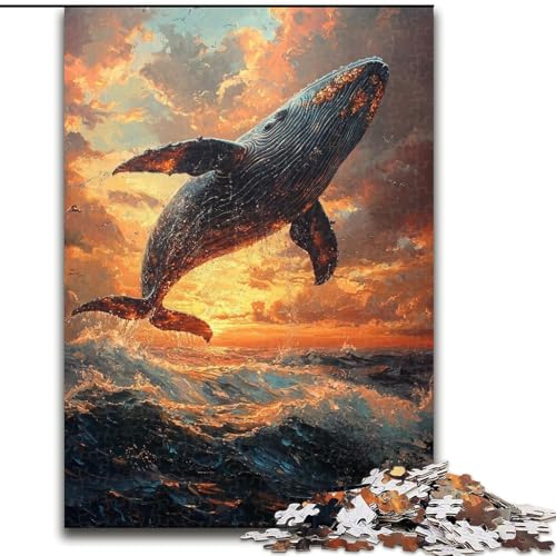 Puzzle für Teenager, 1000-teiliges Puzzle Wale springen bei Sonnenuntergang, Quizspiel, Wanddekoration, einzigartige Geburtstags (Größe 26x38cm) von LiJianXXR