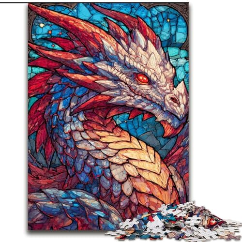 Puzzle für Teenager, Buntglasdrache, für Kinder ab 14 Jahren, Heimdekoration als Geschenk für die ganze Familie und Freunde (Größe 50x75cm) von LiJianXXR