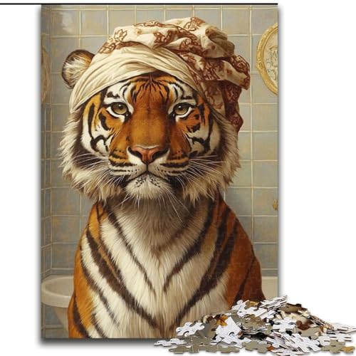 Puzzle für Teenager, Tiger im Badezimmer, für Kinder ab 14 Jahren, Heimdekoration als Geschenk für die ganze Familie und Freunde (Größe 26x38cm) von LiJianXXR