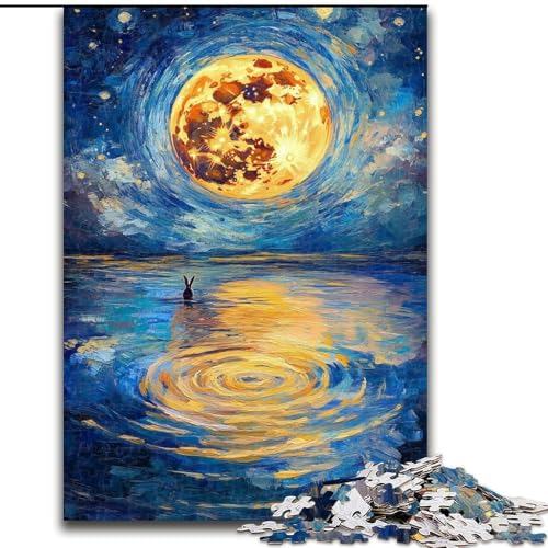 Puzzle für Teenager Kaninchen unter dem Mond, Analyse und Logik mit vollständig ineinandergreifenden, zufällig geformten Teilen für Kinder ab 14 Jahren (Größe 26x38cm) von LiJianXXR