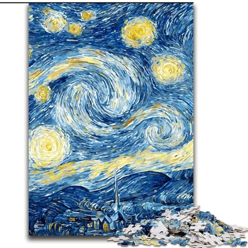 Puzzle für Teenager Nachthimmel Van Gogh, Analyse und Logik mit vollständig ineinandergreifenden, zufällig geformten Teilen für Kinder ab 14 Jahren (Größe 26x38cm) von LiJianXXR