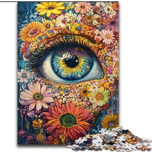 Puzzle mit 1000 Teilen für Erwachsene, Blumenaugen, Stressabbau mit vollständig ineinandergreifenden, zufällig geformten Teilen für Kinder ab 14 Jahren (Größe 26x38cm) von LiJianXXR