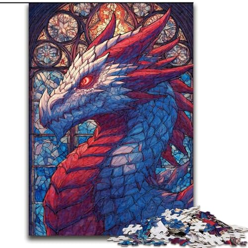 Puzzle mit 1000 Teilen für Erwachsene, Buntglasdrache, Elefantenspielzeug, Denkspiel, Geburtstagsgeschenk, Geschenke, Wandkunst für Kinder ab 14 Jahren (Größe 26x38cm) von LiJianXXR