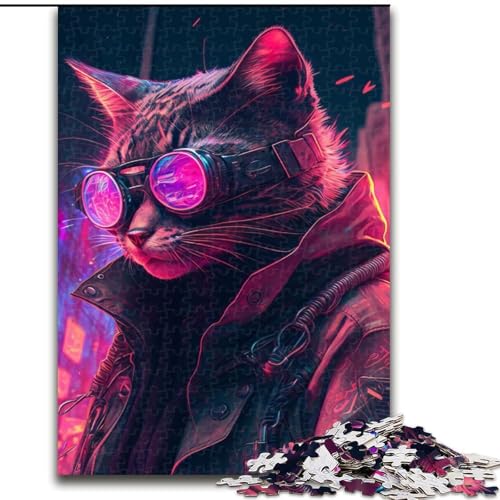 Puzzle mit 1000 Teilen für Erwachsene, Cyberpunk-Puzzle mit menschlicher Katze aus Holz, anspruchsvolles Denkspiel für Teenager, perfekt als Heimdekoration oder Geschenk, 1000 Teile(50x75cm) von LiJianXXR