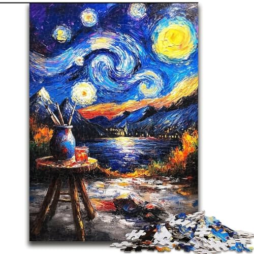 Puzzle mit 1000 Teilen für Erwachsene, Malen unter dem Nachthimmel, Stressabbau mit vollständig ineinandergreifenden, zufällig geformten Teilen für Kinder ab 14 Jahren (Größe 26x38cm) von LiJianXXR