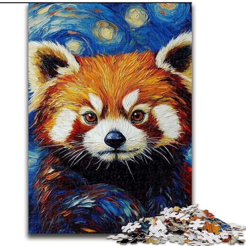 Puzzle mit 1000 Teilen für Erwachsene, Roter Panda, Nachthimmel-Puzzle aus Holz, anspruchsvolles Denkspiel für Teenager, perfekt als Heimdekoration oder Geschenk, 1000 Stück(50x75cm) von LiJianXXR