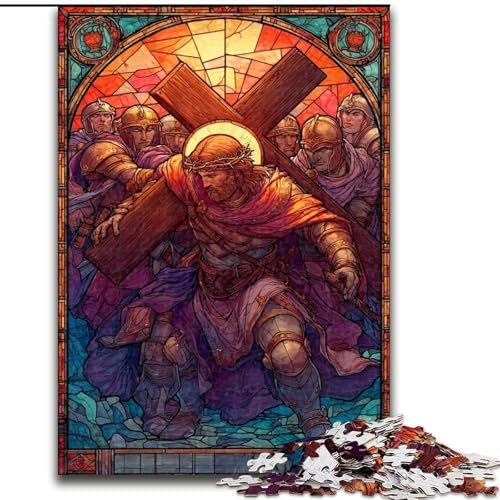 Puzzle mit 1000 Teilen für Teenager, Buntglas-Jesus, Elefantenspielzeug, Denkspiel, Geburtstagsgeschenk, Geschenke, Wandkunst für Kinder ab 14 Jahren (Größe 50x75cm) von LiJianXXR